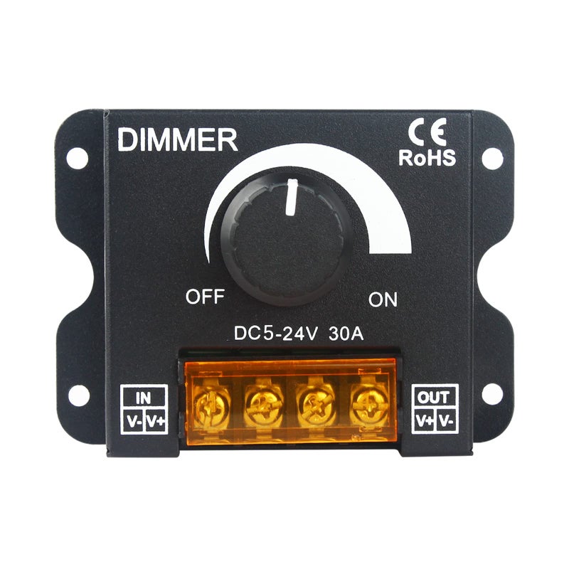 RGBZONE Single Color LED Light Strip Dimmer, DC 5V/12V/24V 30A PWM LED Dimming Controller, Knob Adjust Brightness ON/Off Switch for Single Channel Light Strips - Image 1